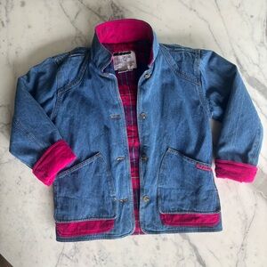 London Fog Vintage Button Up Denim Jacket with Curdoroy Accents Size 7/8